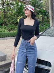 Quần jean skinny LOREN lửng rách xanh B5526