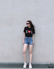 Quần jean short xẻ lai tua xanh B5120
