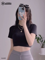 Áo croptop cổ tròn tay ngắn đen A6448
