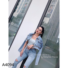 Áo khoác jean ngắn dây kéo xanh A4094