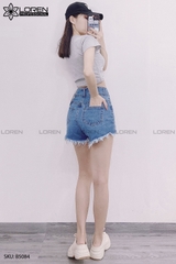 Quần jean short 2 nút tua xanh B5084