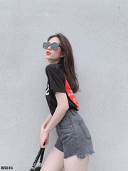 Quần jean short 2 nút tua xám B5116