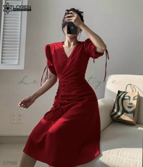 Đầm xòe dây rút đỏ C1758