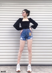 Quần jean short rách tua xanh B5103