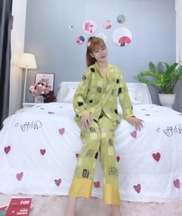 Đồ ngủ pijama dài phối cổ bèo xanh D1646