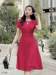 Đầm LOREN xòe cổ tròn đỏ C1130