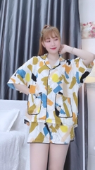 Đồ ngủ pijama ngắn phối màu kem D1731