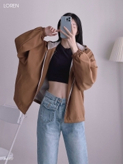 Áo khoác nữ LOREN da lộn tay phồng A4937