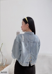 Áo khoác jean rách nút sau xanh A4103