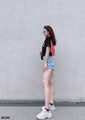 Quần jean short rách tua xanh B5102