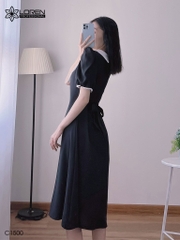 Đầm midi đen cổ peter trắng C1500