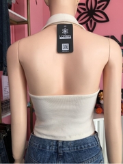 Áo croptop sát nách hở lưng trắng A6399
