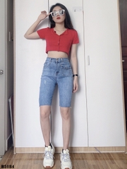 Quần jean ngố kiểu túi tua xanh B5184