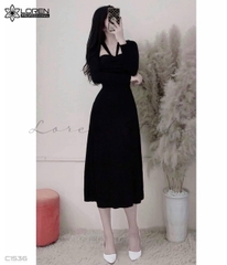 Đầm xòe dài tay đen C1536