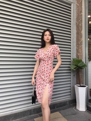 Đầm LOREN hoa nhí xẻ lai hồng C1135