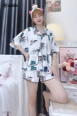 Đồ ngủ pijama ngắn phối màu trắng D1725