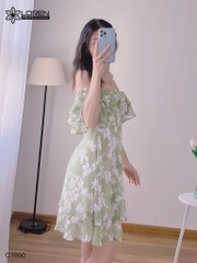 Đầm hoa nữ LOREN bẹt vại xanh bơ C1960