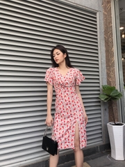 Đầm LOREN hoa nhí xẻ lai hồng C1135