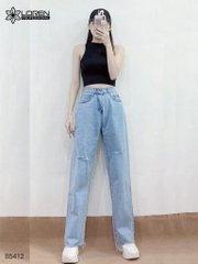 Quần jean ống rộng LOREN rách tua xanh B5412