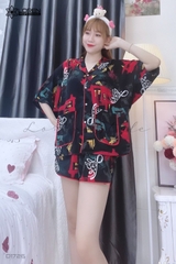 Đồ ngủ pijama ngắn phối màu đen D1726