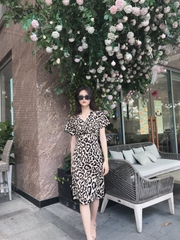 Đầm LOREN hoa vằn xẻ lai vàng C1136