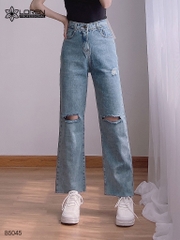 Quần jean baggy LOREN loe rách xanh B5045