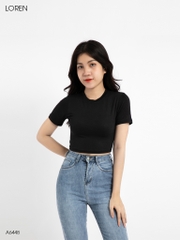 Áo croptop cổ tròn tay ngắn đen A6448