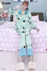 Đồ ngủ pijama dài phối cổ sen xanh D1624