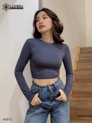 Áo kiểu nữ loren xanh đen tay dài cổ tròn A6913