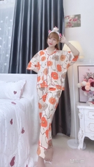 Đồ ngủ pijama tay ngắn quần dài cam D1702