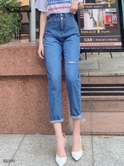 Quần jean baggy LOREN rách tua xanh B5390