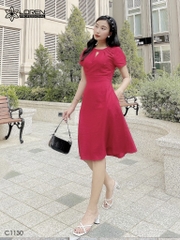 Đầm LOREN xòe cổ tròn đỏ C1130