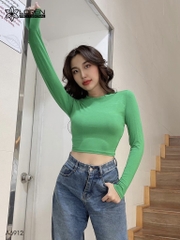 Áo kiểu nữ loren xanh lá tay dài cổ tròn A6912