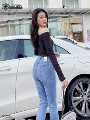 Quần jean skinny LOREN lửng lai tua xanh B5525