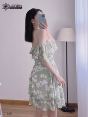 Đầm hoa nữ LOREN bẹt vại xanh bơ C1960