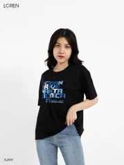 Áo thun nữ LOREN cổ tròn in chữ đen A2841