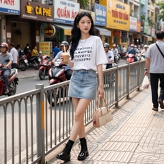 Áo thun nữ LOREN in chữ trắng A2769