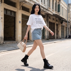 Áo thun nữ LOREN in chữ trắng A2769