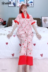 Đồ ngủ pijama tay ngắn quần dài hồng D1657
