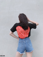 Quần jean short xẻ lai tua xanh B5120