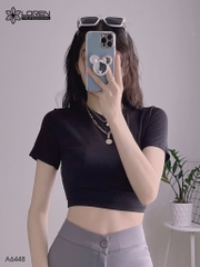 Áo croptop cổ tròn tay ngắn đen A6448