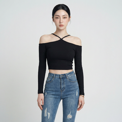 Áo nữ LOREN bo gân chéo cổ A61025