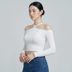 Áo nữ LOREN bo gân chéo cổ A61025