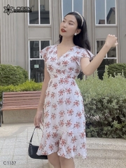 Đầm LOREN hoa xòe trắng C1137