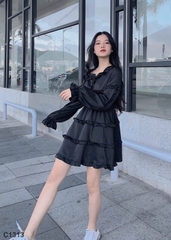 Đầm phối bèo đen C1313