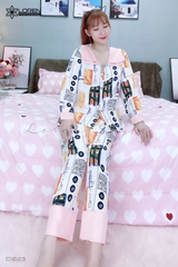 Đồ ngủ pijama dài phối cổ sen trắng D1623