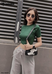 Áo croptop cổ tròn tay ngắn xanh A6447