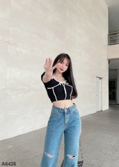 Áo croptop phồng tay đen A6426