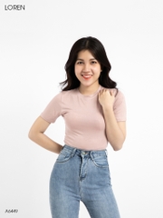 Áo croptop cổ tròn tay ngắn hồng A6449