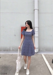 Đầm xanh tay phồng xanh C1316